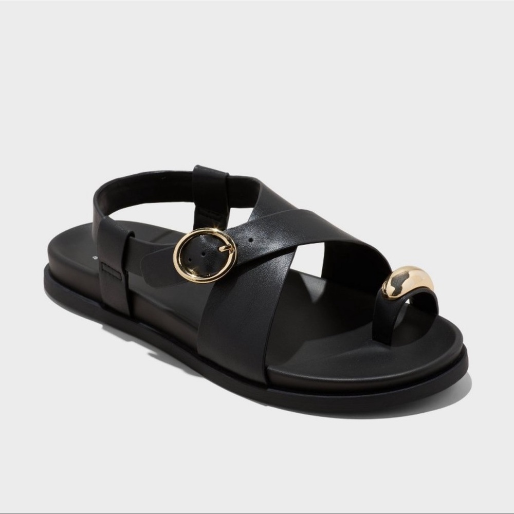 Women's Penelope Toe Ring Footbed Sandals - A New Day Black size 6